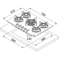 Franke Mythos FHCR 755 4G TC HE BK C Ankastre cam ocak, 75 cm, 5 Gözlü,Siyah - FRANKE (1)