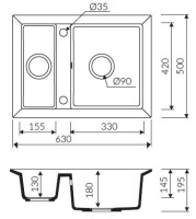 Marmorin CIRE 630 Metalik Siyah P_Z_016_50_0630_3f2322 Granit Evye 1,5 Gözlü Damlalıksız - Marmorin (1)