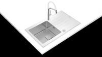 TEKA DIAMOND RS15 1B 1D 86 TezgahŸstŸ Beyaz Cam & Paslanmaz ‚elik Eviye - Teka (1)